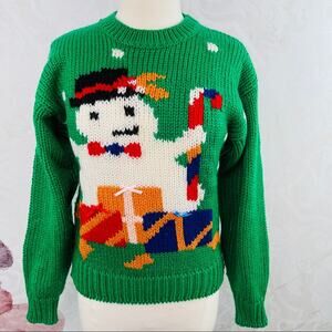Christmas Sweater Snowman Presents Vintage Medium